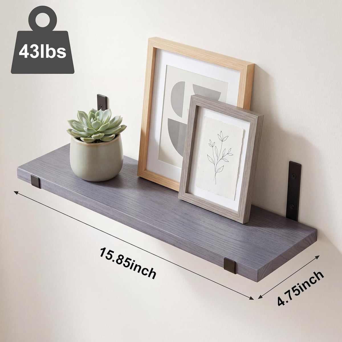 Fixwal Wall Shelves for Bedroom Set of 5, Width 4.75 Inches Floating Shelves, Rustic Wood Wall Storage Shelves for Bedroom, Living Room, Kitchen, Bathroom (Grey)