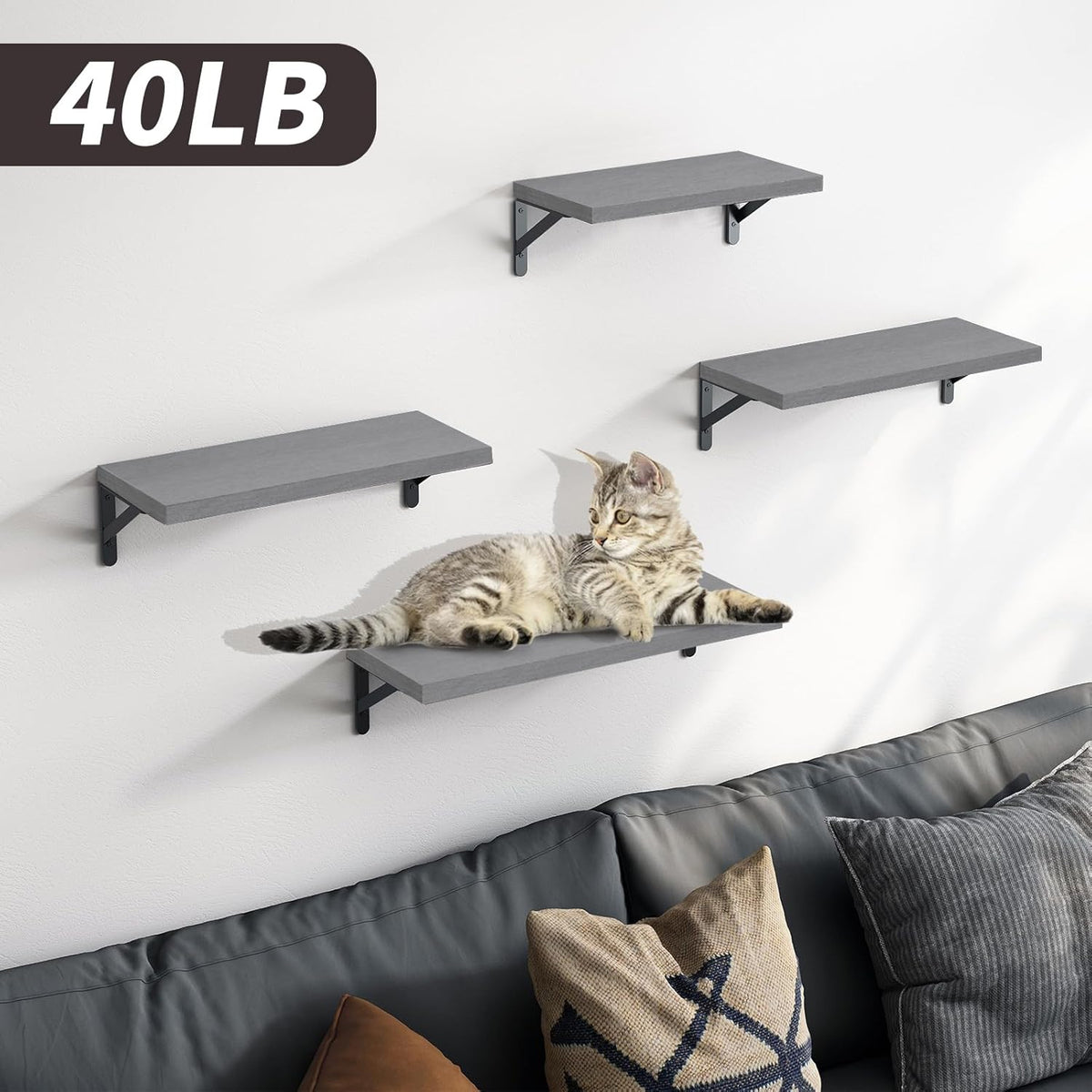 Floating Shelves for Wall, Different Sizes Gray Wall Shelves for Living Room, Bathroom, Bedroom, Kitchen, Home Decor (Set of 4)