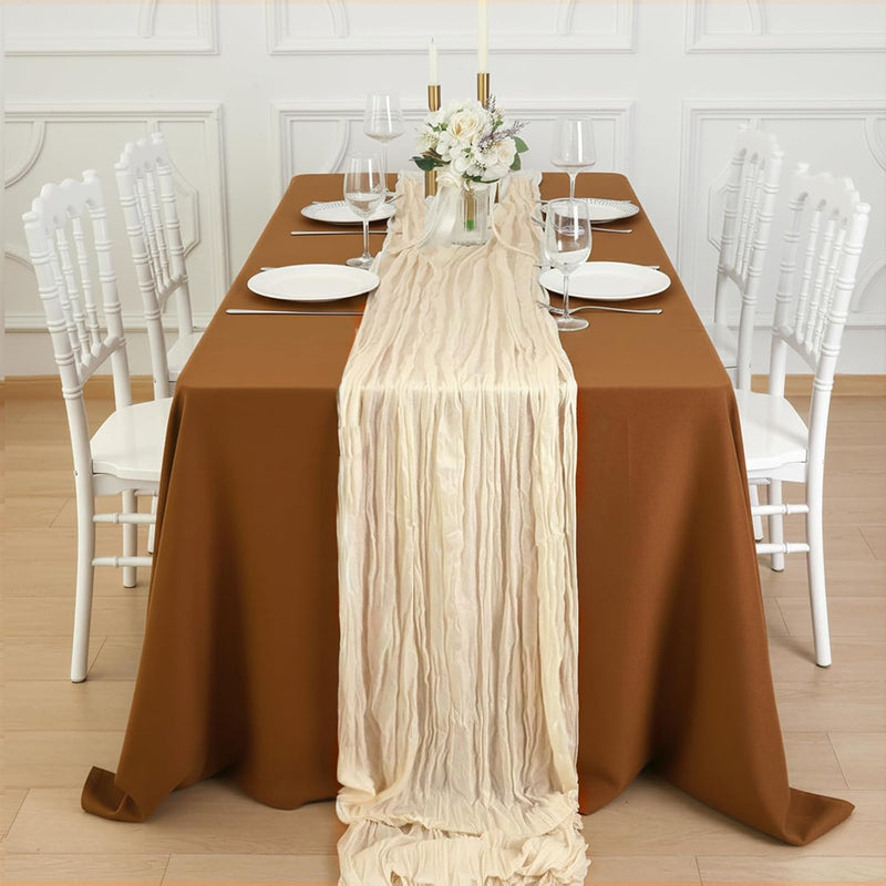 8 Pack Ivory Cream Cheesecloth Table Runner 120 Inch 10FT Beige Gauze Cheese Cloth for Wedding Decoration, Banquet, Boho Decor