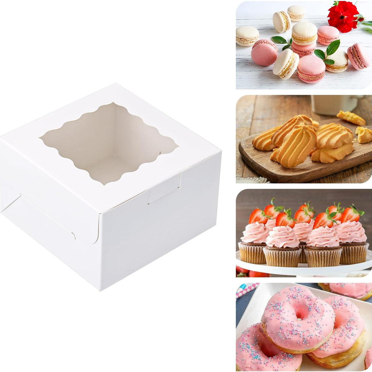 Moretoes 80pcs Small Cookie Boxes 4x4x2.5in White Bakery Boxes with Window Treat Boxes Cake Boxes for Dessert Pastry Macaron