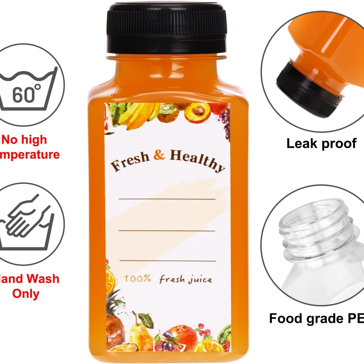 Moretoes 56pcs 8oz Plastic Juice Bottles with Caps, Reusable Clear Plastic Juicing Bottles Juice Containers with Lids Suitable for Milk, Milkshakes and Other Juiced Beverages