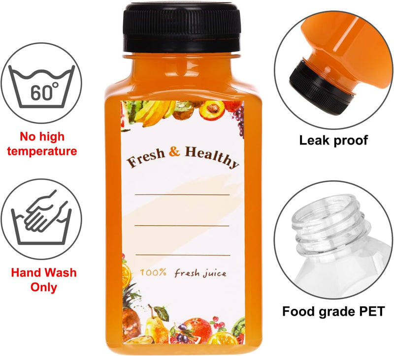 Moretoes 56pcs 8oz Plastic Juice Bottles with Caps, Reusable Clear Plastic Juicing Bottles Juice Containers with Lids Suitable for Milk, Milkshakes and Other Juiced Beverages