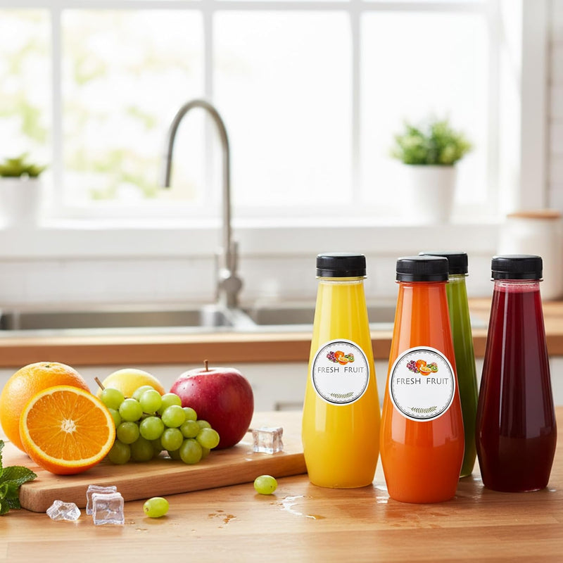 Moretoes 80pcs 12oz Juice Bottles, Empty Plastic Juicing Bottles with Caps, Cone Reusable Clear Bulk Beverage Containers for Juicing, Drinking, Milkshake, Tea, and Other Beverages