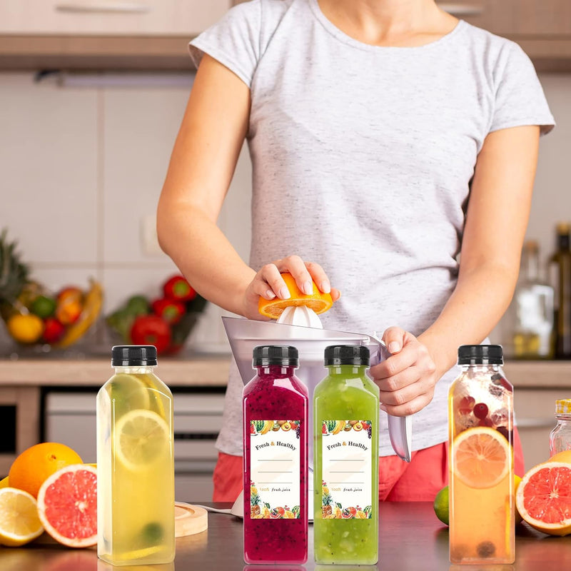 Moretoes 128pcs 16oz Plastic Juice Bottles with Caps, Bulk Clear Reusable Juicing Bottles for Smoothies and Other Beverages