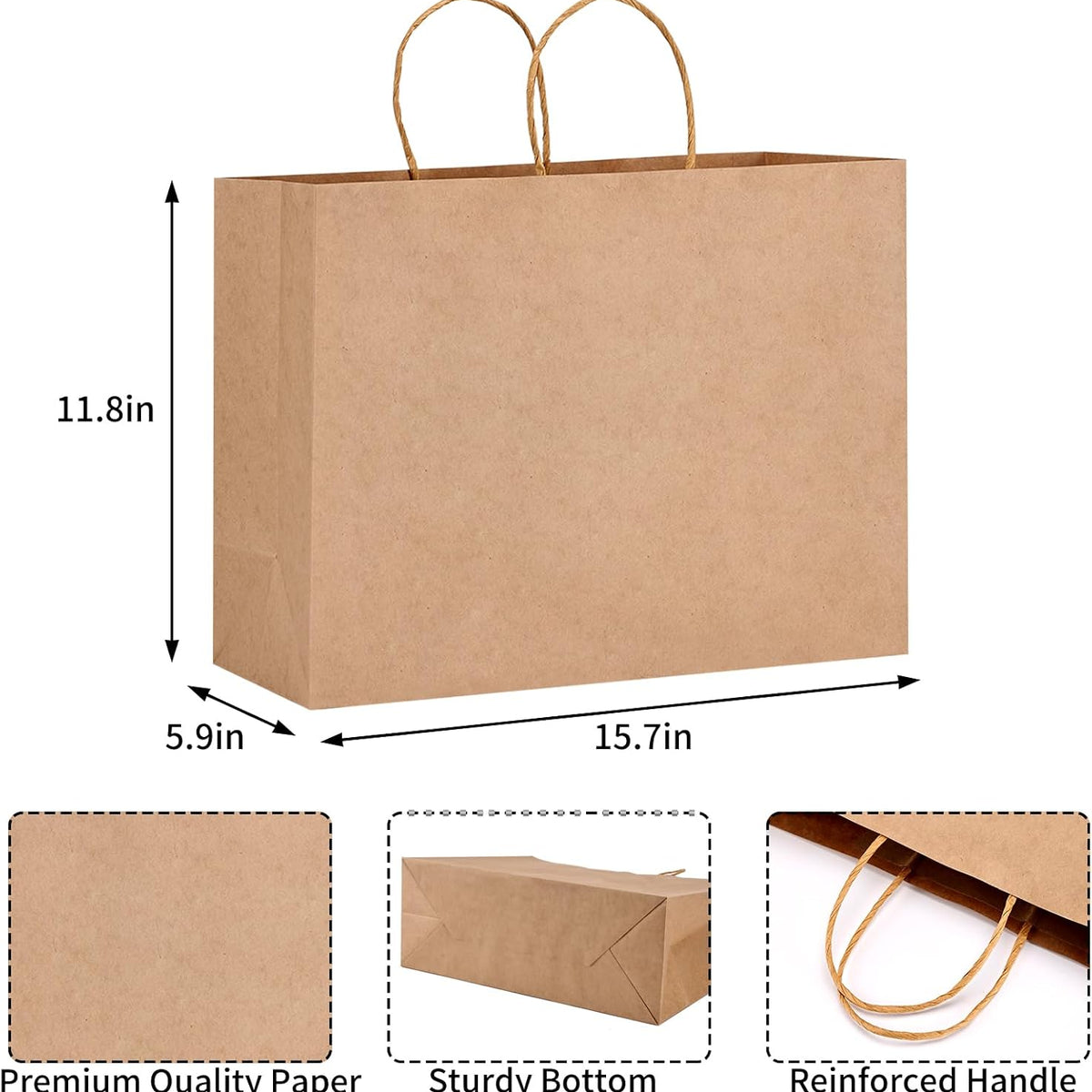 Moretoes 16x6x12 Inch 90pcs Brown Paper Bags with Handles Large Kraft Paper Gift Bags Bulk for Boutiques, Small Business, Retail Stores, Gifts, Merchandise