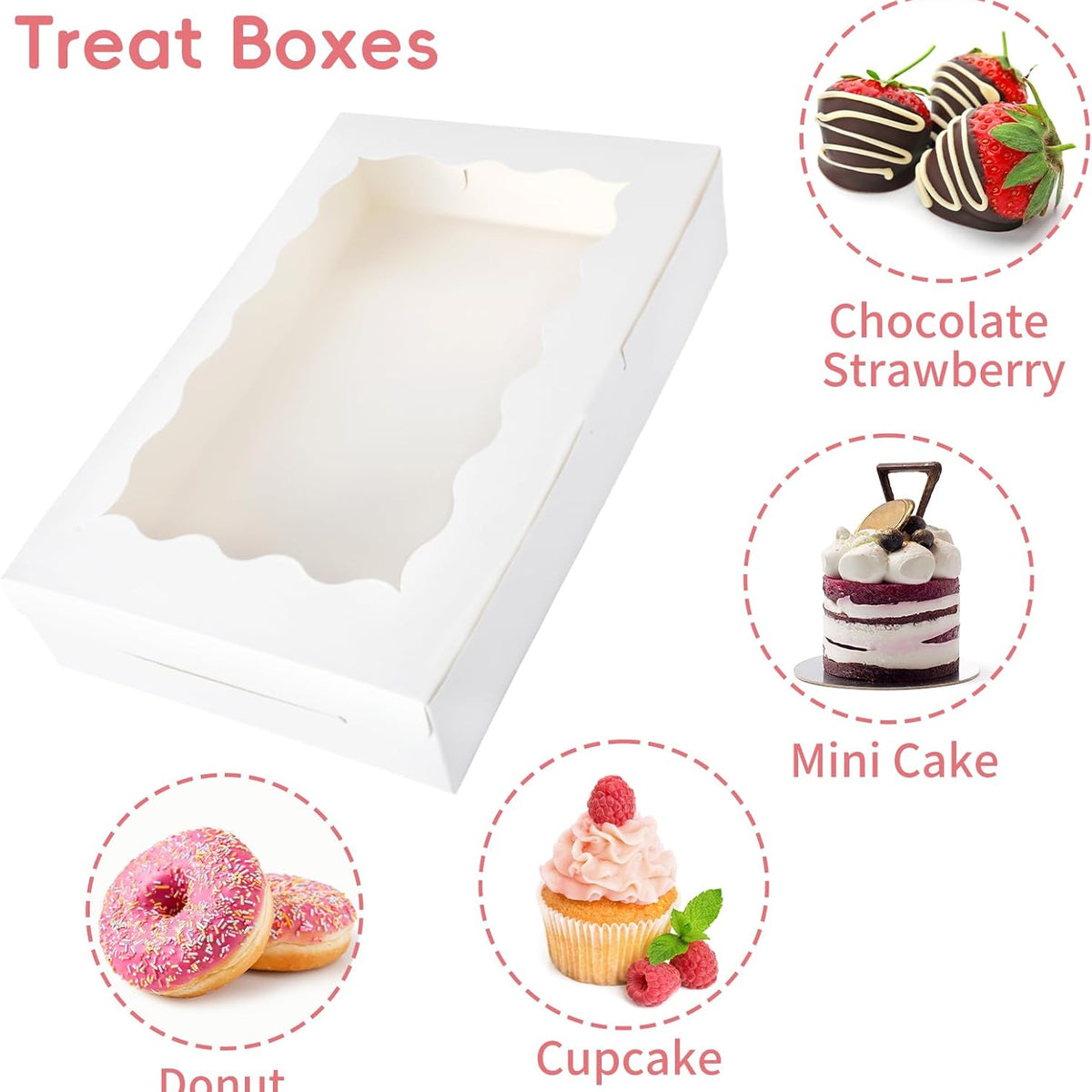 Moretoes 15pcs Cookie Boxes,12x8x2.5 Inches Bakery Boxes with Window, for Chocolate Covered Strawberries, Cakes, Pies, Muffins, Donuts and Pastries