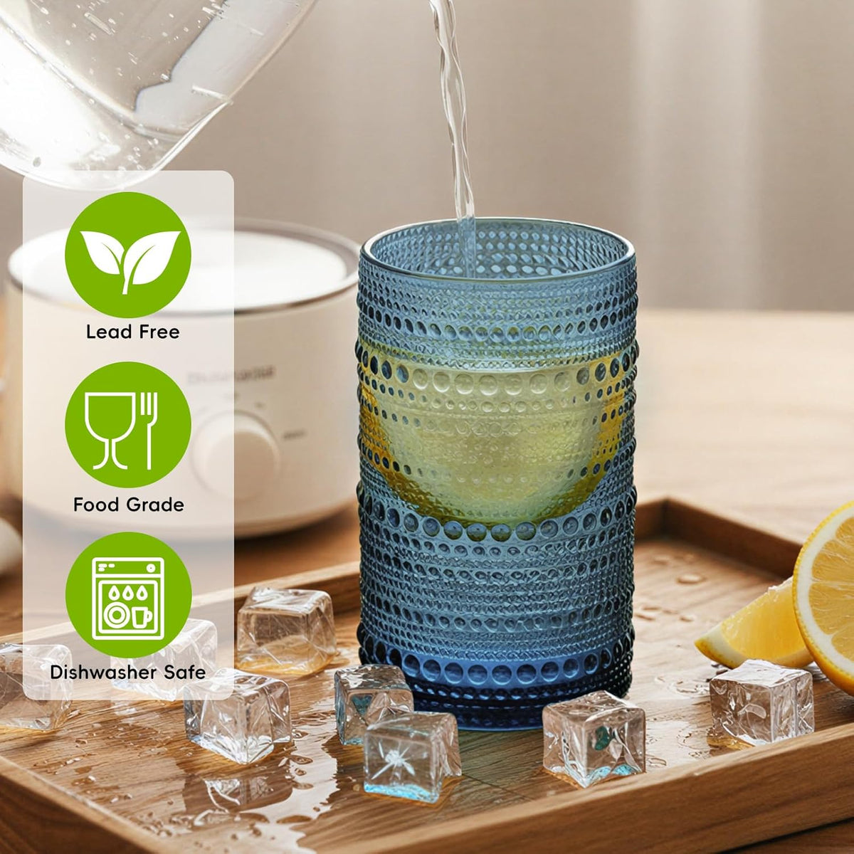 Moretoes Hobnail Drinking Glasses Set of 12,12 Oz Highball Glasses Embossed Boho Water Glass Cups Kitchen Bar Tumbler Glassware Set for Whiskey, Beer