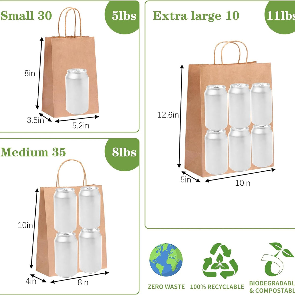 Moretoes 75pcs Paper Bags, (8-10-12inch) Assorted Sizes Brown Paper Bags with Handles for Small Business, Shopping, Retail, Party,