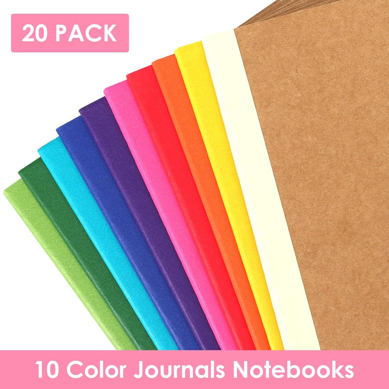 20 Pack A5 Kraft Notebooks, Lined Journal Bulk with Rainbow Spine, 10 Colors, 60 Pages Soft Cover Composition Notebooks for Women Girls Kids, School Office Supplies