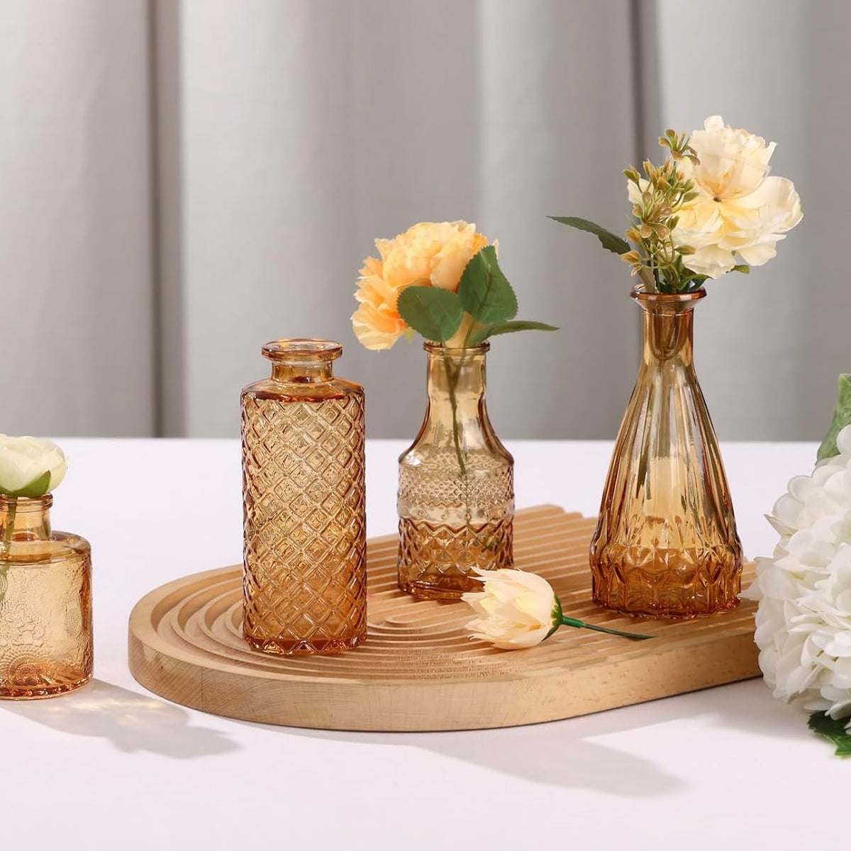 18pcs Amber Glass Bud Vase Set, Gold Small Flower Vases for Centerpieces in Bulk, Mini Vintage Vase for Home, Wedding, Table Decor