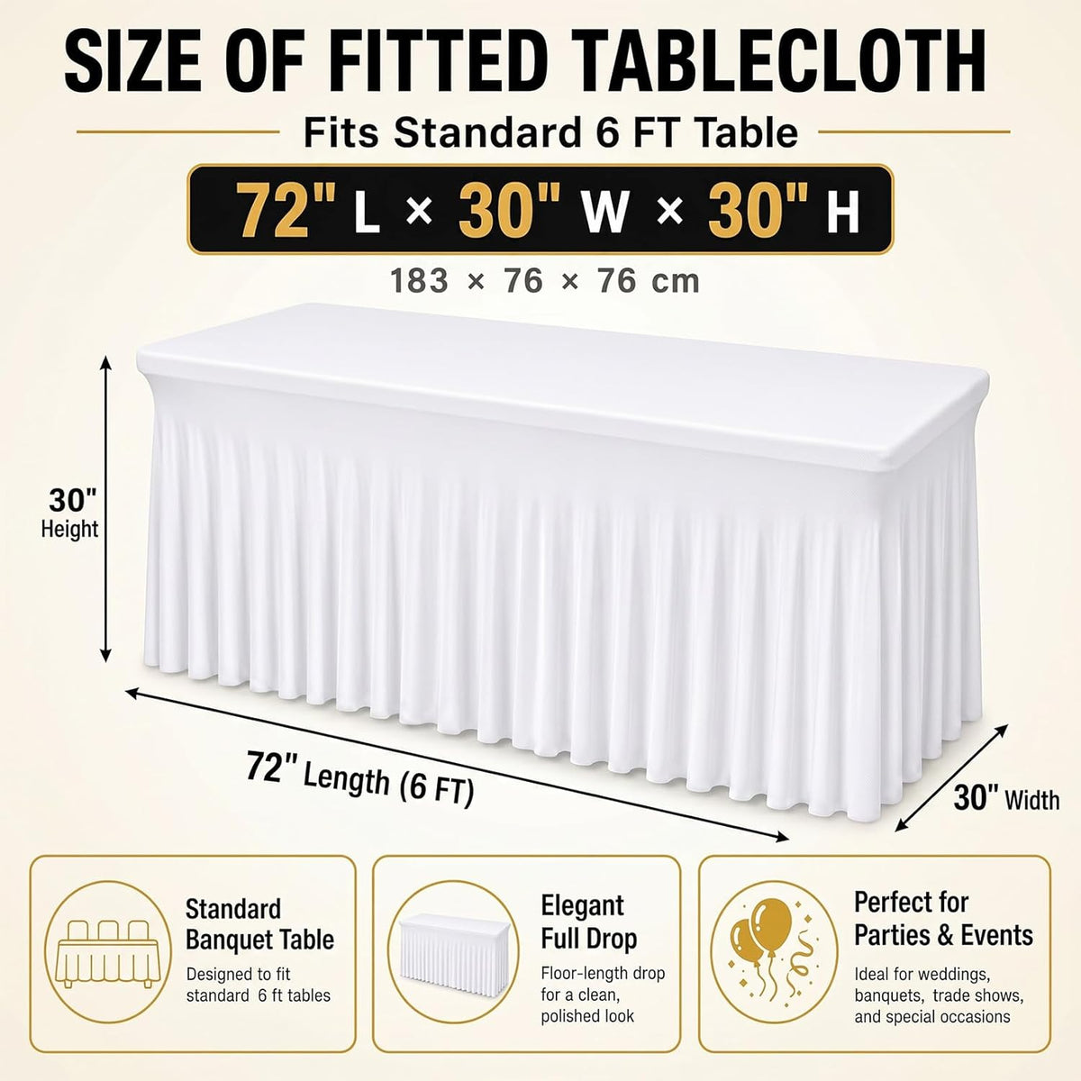 Fixwal White Spandex Tablecloth for Rectangle Table 6ft, Table Skirt for Folding Table, Table Cover for Party, Show, Wedding and Birthday
