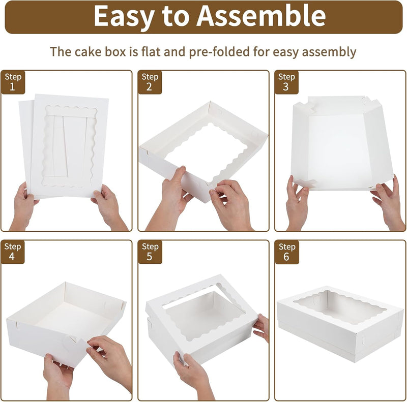 Moretoes 20pcs 14x10x4in Sheet Cake Boxes, White Rectangle Quarter Bakery Boxes with Window, for Cake Pastry Baking Donuts Cupcake Pie Packaging