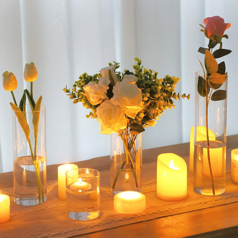 12pcs Glass Cylinder Vase 4, 6.8, 9, 11.8 Inch Glass Candle Holder Clear Vases for Centerpieces Tall Flower Vase for Wedding Home Decor Party 4 Different Sizes