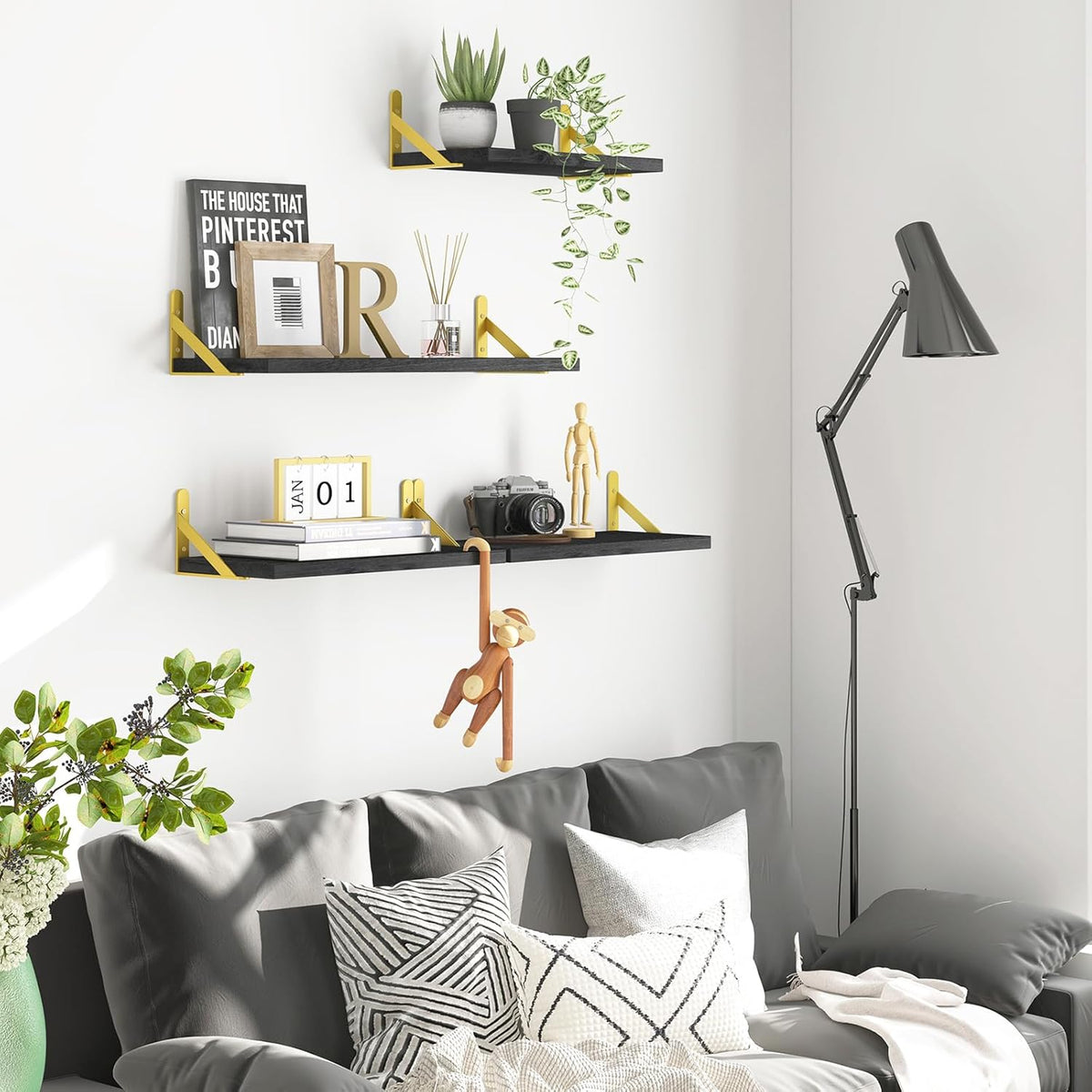 Floating Shelves for Wall, Different Sizes Black Wall Shelves for Living Room, Bathroom, Bedroom, Kitchen, Home Decor (Set of 4)