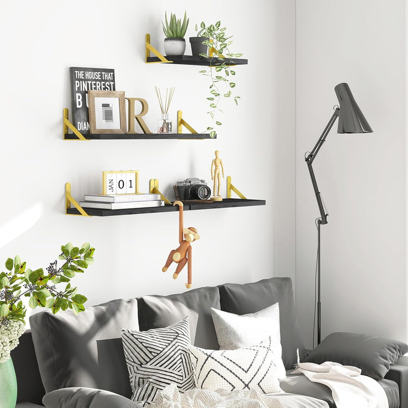 Floating Shelves for Wall, Different Sizes Black Wall Shelves for Living Room, Bathroom, Bedroom, Kitchen, Home Decor (Set of 4)