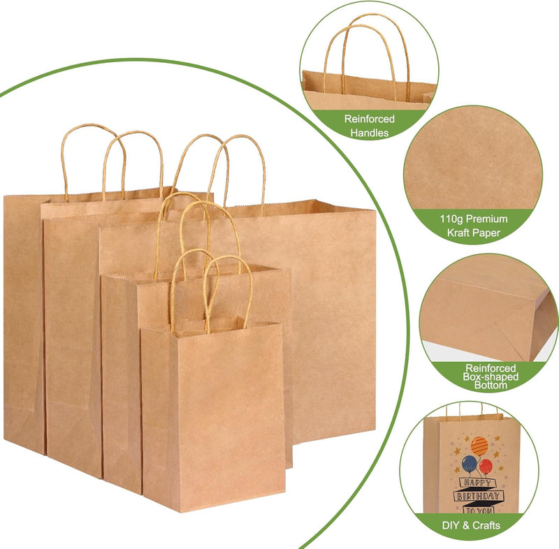 Moretoes 40pcs Brown Paper Bags with Handles Paper Gift Bags Assorted Size (8/10/12.6/16 Inches) 10 Per Size for Shopping, Retail, Gift