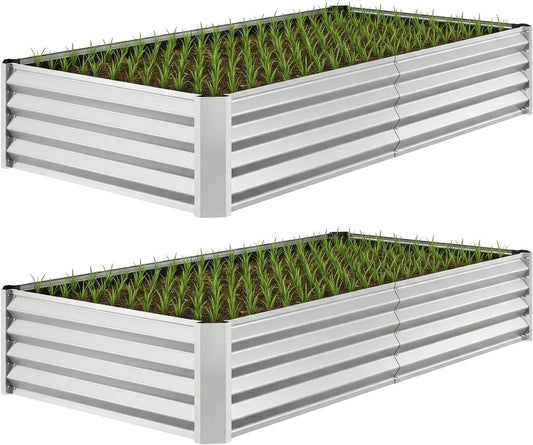 4x2x1ft(2 Pack) Galvanized Raised Garden Beds, Thickened Metal Planter Box for Outdoor Vegetables & Flowers, 48" L x 24" W x 12" H