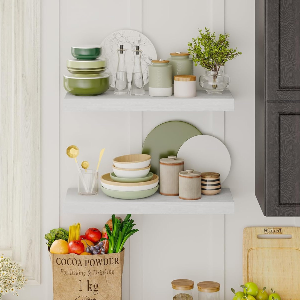 Fixwal White Shelves, 15.7in Floating Shelves, Farmhouse Shelf Wall Decor for Bathroom, Bedroom, Living and Kitchen Set of 6