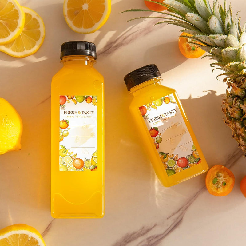 100pcs Juice Bottles, 12oz Plastic Bottles with Caps, Reusable Juice Bottles with Caps Clear Bulk Beverage Containers with Lids, Label, Funnel and Brush for Juicing, Milk, Smoothie and Beverages