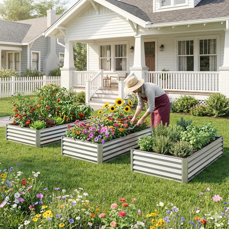 4x2x1ft(2 Pack) Galvanized Raised Garden Beds, Thickened Metal Planter Box for Outdoor Vegetables & Flowers, 48" L x 24" W x 12" H