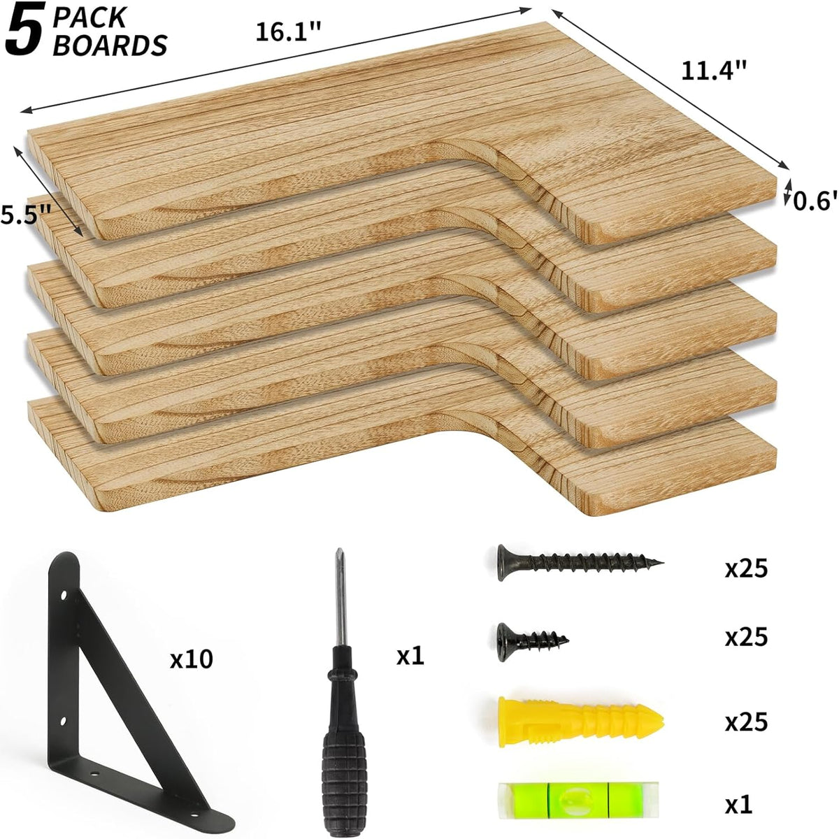 Fixwal Floating Shelves for Wall Set of 5, Rustic Wood Wall Mounted Corner Shelf for Bathroom, Kitchen, Bedroom, Home Decor, Laundry Room, Living Room (Carbonized Black)