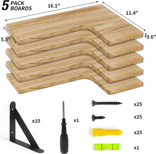 Fixwal Floating Shelves for Wall Set of 5, Rustic Wood Wall Mounted Corner Shelf for Bathroom, Kitchen, Bedroom, Home Decor, Laundry Room, Living Room (Carbonized Black)