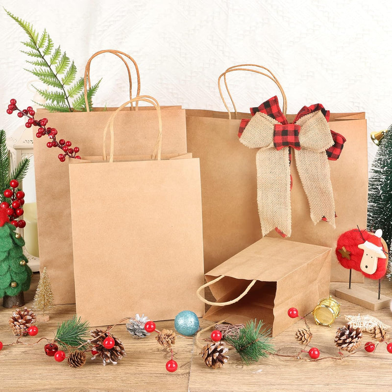 Moretoes 40pcs Brown Paper Bags with Handles Paper Gift Bags Assorted Size (8/10/12.6/16 Inches) 10 Per Size for Shopping, Retail, Gift