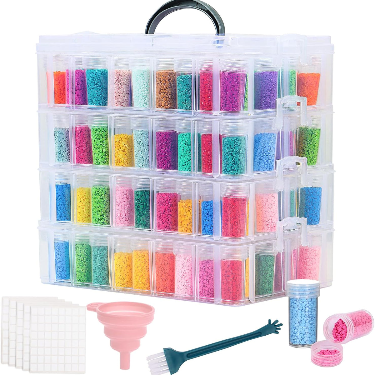 4-Tier Diamond Painting Storage Container, 200 Slots Portable Bead Organizer Box, Stackable Crafts Organizers for DIY Diamond Art Craft Jewelry Bead Storage