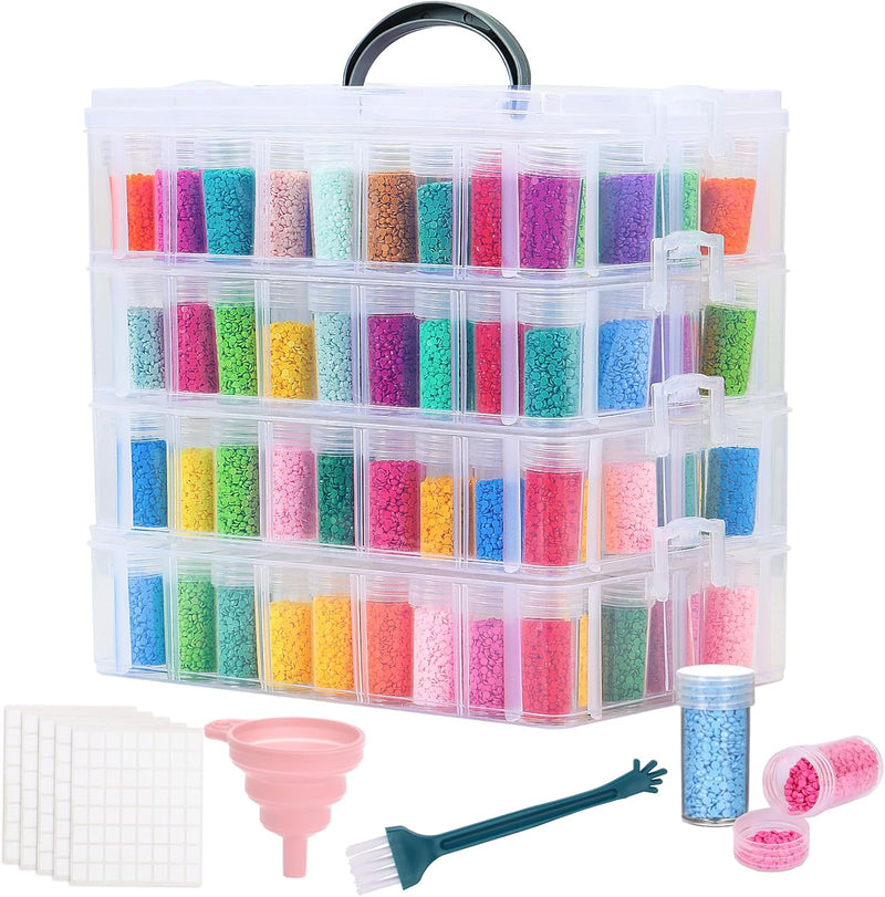 4-Tier Diamond Painting Storage Container, 200 Slots Portable Bead Organizer Box, Stackable Crafts Organizers for DIY Diamond Art Craft Jewelry Bead Storage