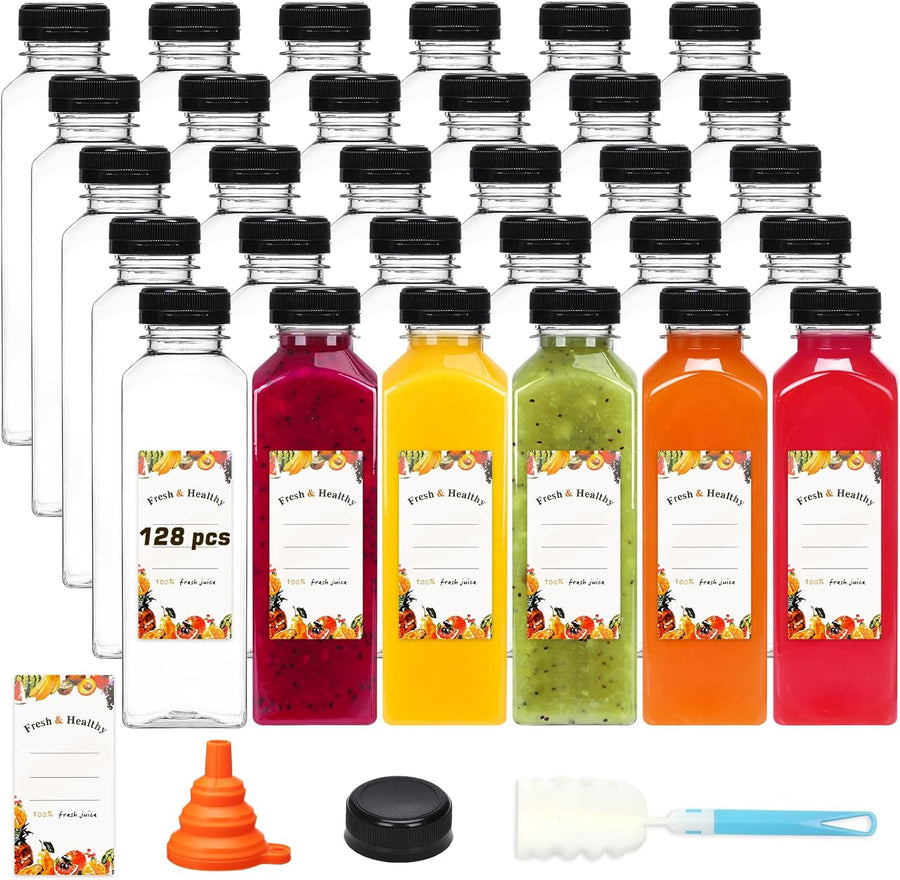 16 oz Reusable Juice Bottles with Tamper-Evident Caps (128-Pack)