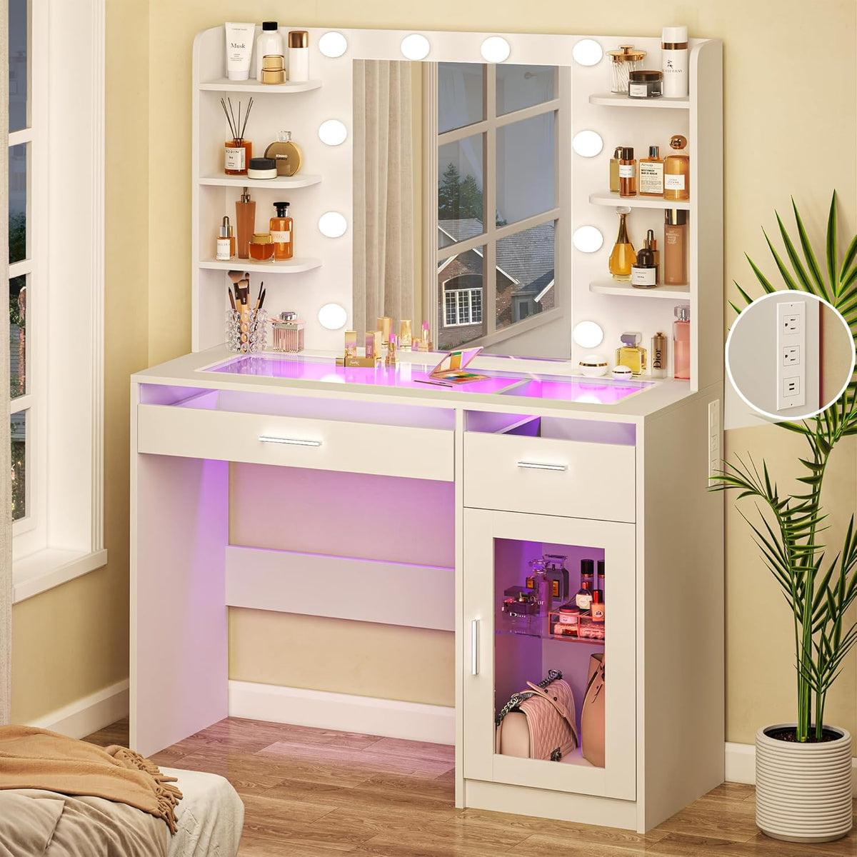 Fixwal Vanity Desk with Mirror and Lights