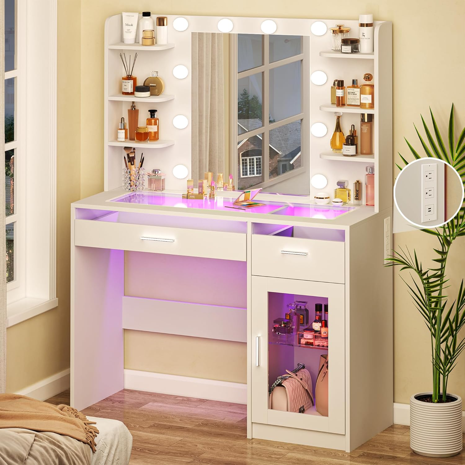 Fixwal Vanity Desk with Mirror and Lights