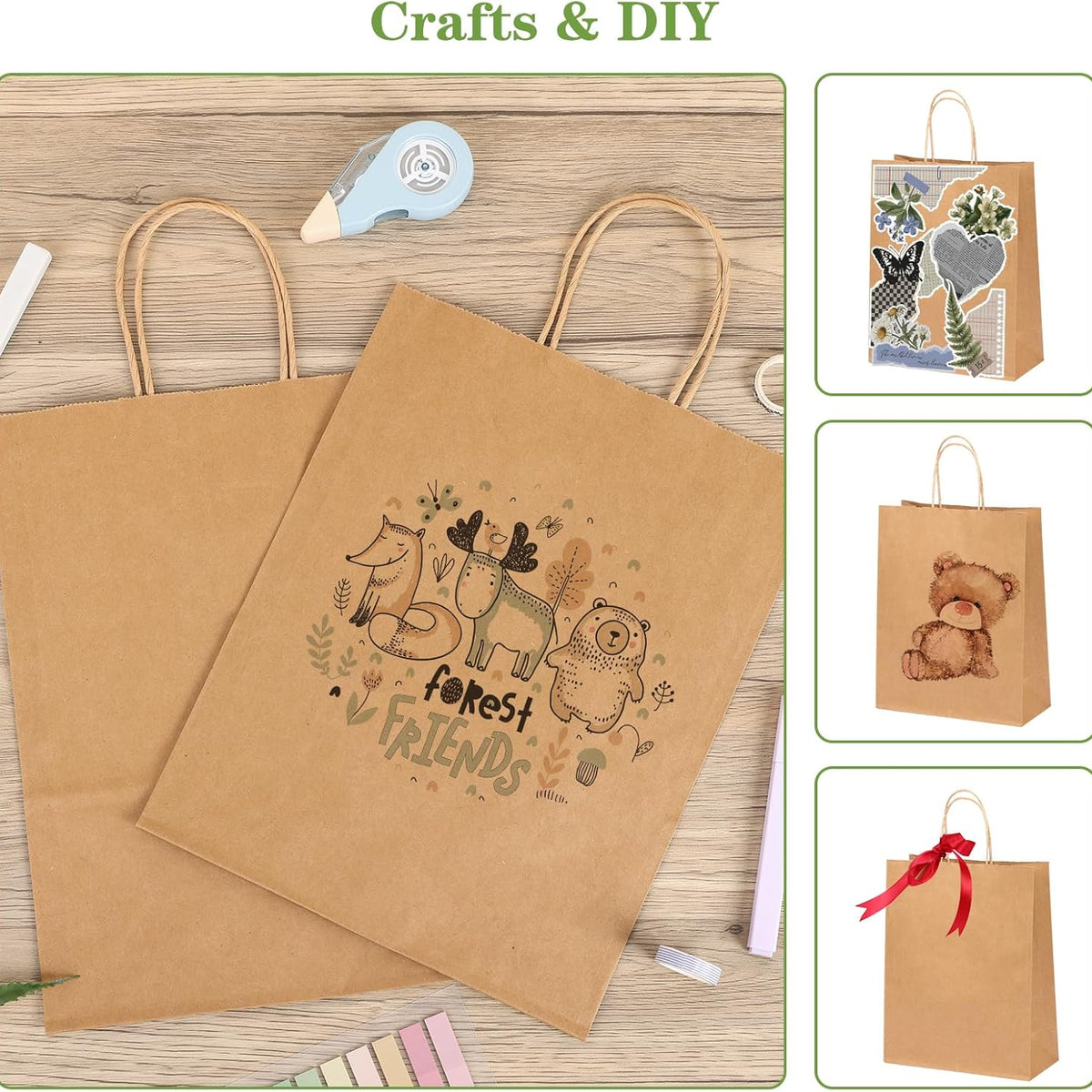 Moretoes 100pcs Paper Gift Bags 10x5x13 Inches Brown Kraft Paper Bags with Handles Bulk for Shopping, Retail, Small Business, Birthday Wedding Party Favor, Merchandise