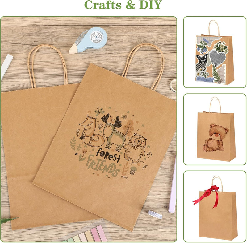 Moretoes 100pcs Paper Gift Bags 10x5x13 Inches Brown Kraft Paper Bags with Handles Bulk for Shopping, Retail, Small Business, Birthday Wedding Party Favor, Merchandise
