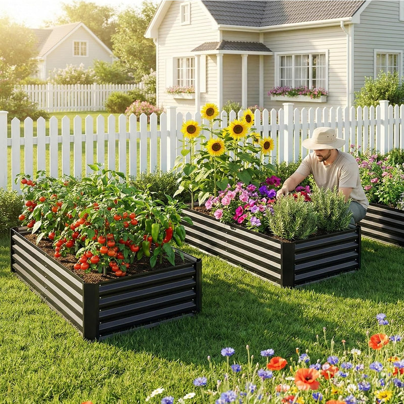 4x2x1ft(2 Pack) Black Metal Raised Garden Beds, Thickened Color Steel Planter Box for Outdoor Vegetables & Flowers, 48" L x 24" W x 12" H