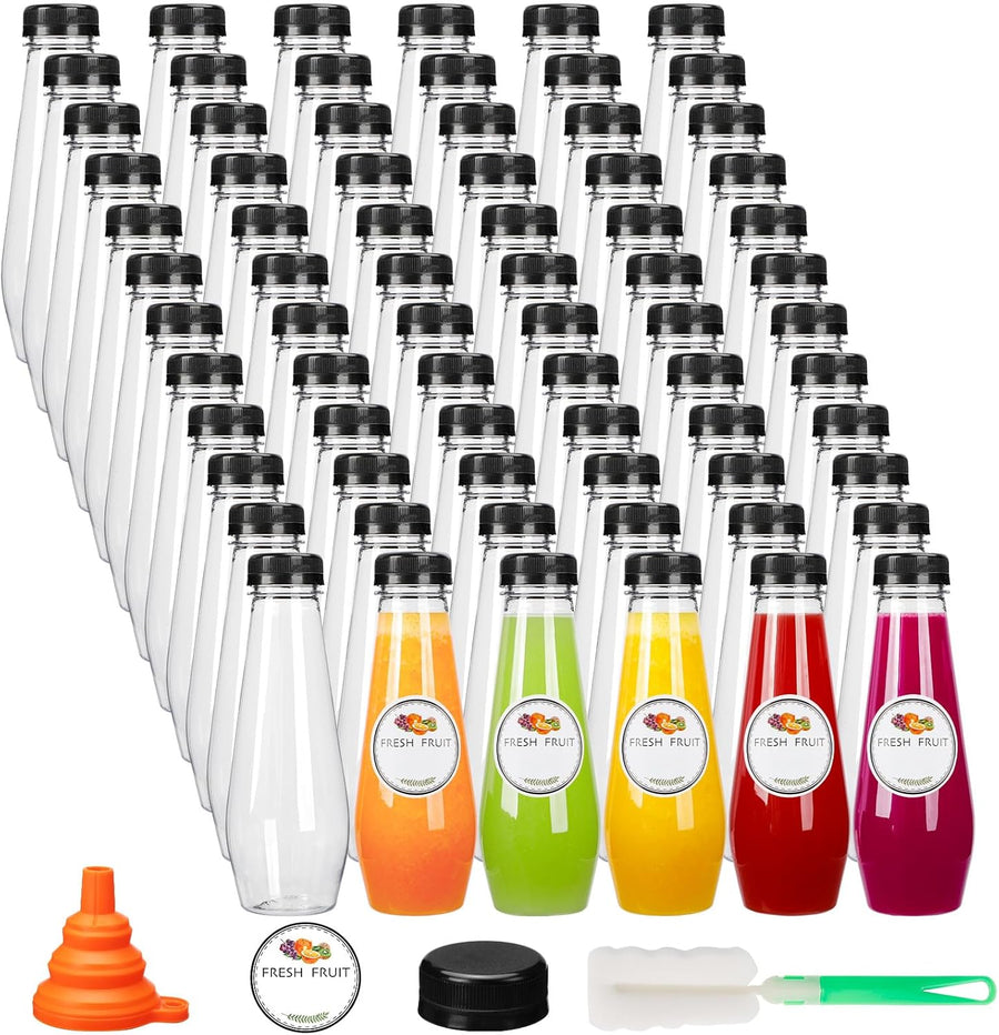 80pcs 12oz Juice Bottles, Empty Plastic Juicing Bottles with Caps, Cone Reusable Clear Bulk Beverage Containers for Juicing, Drinking, Milkshake, Tea, and Other Beverages