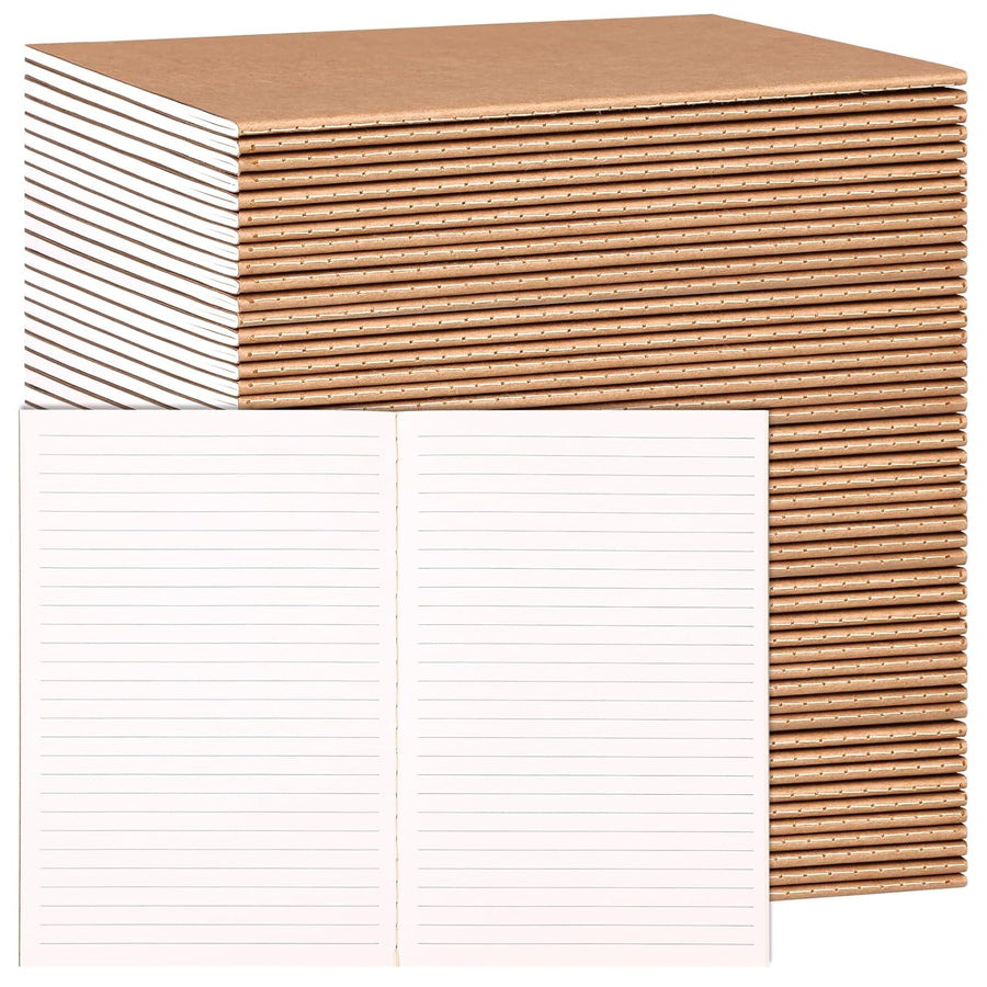 48 Pack A5 Lined Kraft Notebooks, Travel Journals Bulk 8.3x5.5in College Ruled Subject Notebooks 30 Sheets 60 Pages for Writing School Office Supplies