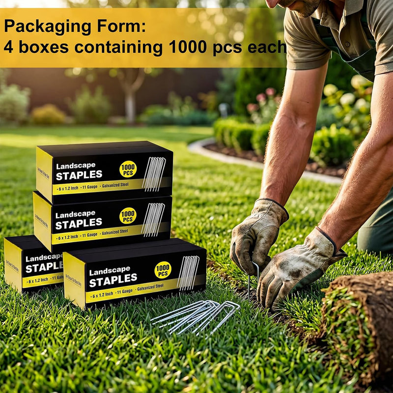 HongWay 5000 Pack 6 Inch Landscape Staples Bulk, Galvanized Garden Stakes 11 Gauge U-Shaped Pins Tent Stakes Yard Ground Staples for Landscaping Fabric, Lawn, Turf, Fence, Plant Cover, Irrigation