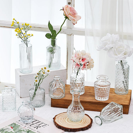 36pcs Glass Bud Vase Bulk Set, Clear Small Glass Vases for Flowers, Vintage Flower Vases in Bulk for Centerpieces, Wedding Decorations,Table Decor