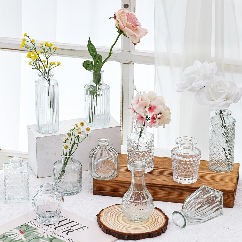 36pcs Glass Bud Vase Bulk Set, Clear Small Glass Vases for Flowers, Vintage Flower Vases in Bulk for Centerpieces, Wedding Decorations,Table Decor