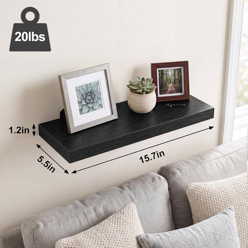Fixwal Black Shelves, 15.7in Floating Shelves, Farmhouse Shelf Wall Decor for Bathroom, Bedroom, Living and Kitchen Set of 6