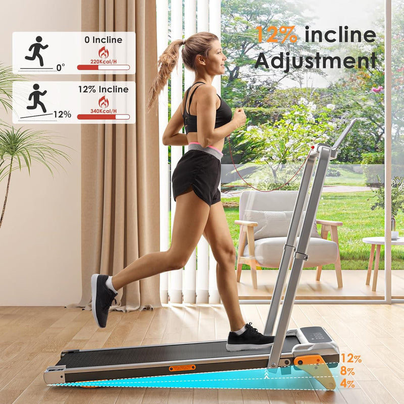 Walking Pad with Incline Portable Treadmill with Handle Bar for Home Office Under Desk Use Small Space Treadmill, Silver