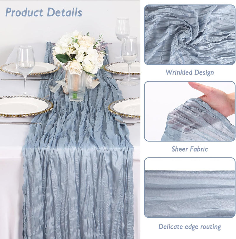 8 Pack Dusty Blue Cheesecloth Table Runner 120 Inch 10FT Gauze Cheese Cloth for Football Theme, Baby Shower, Coastal Style, Retro Decoration, Farmhouse
