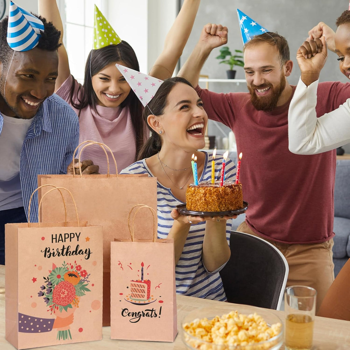 180pcs Paper Bags with Handles Brown Kraft Paper Gift Bags Assorted Sizes (8/10/12.6 Inches) Bulk for Gift, Merchandise, Retail, Shopping, Party Favor
