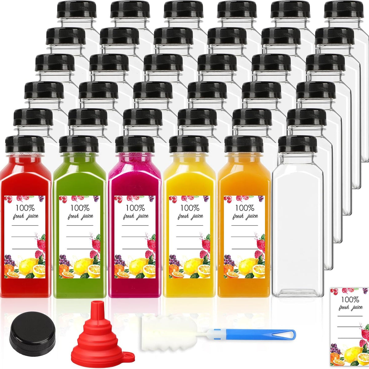Moretoes 40pcs 12oz Plastic Juice Bottles with Caps, Bulk Clear Beverage Containers for Juicing Drinking Milkshake Tea and Other Beverages
