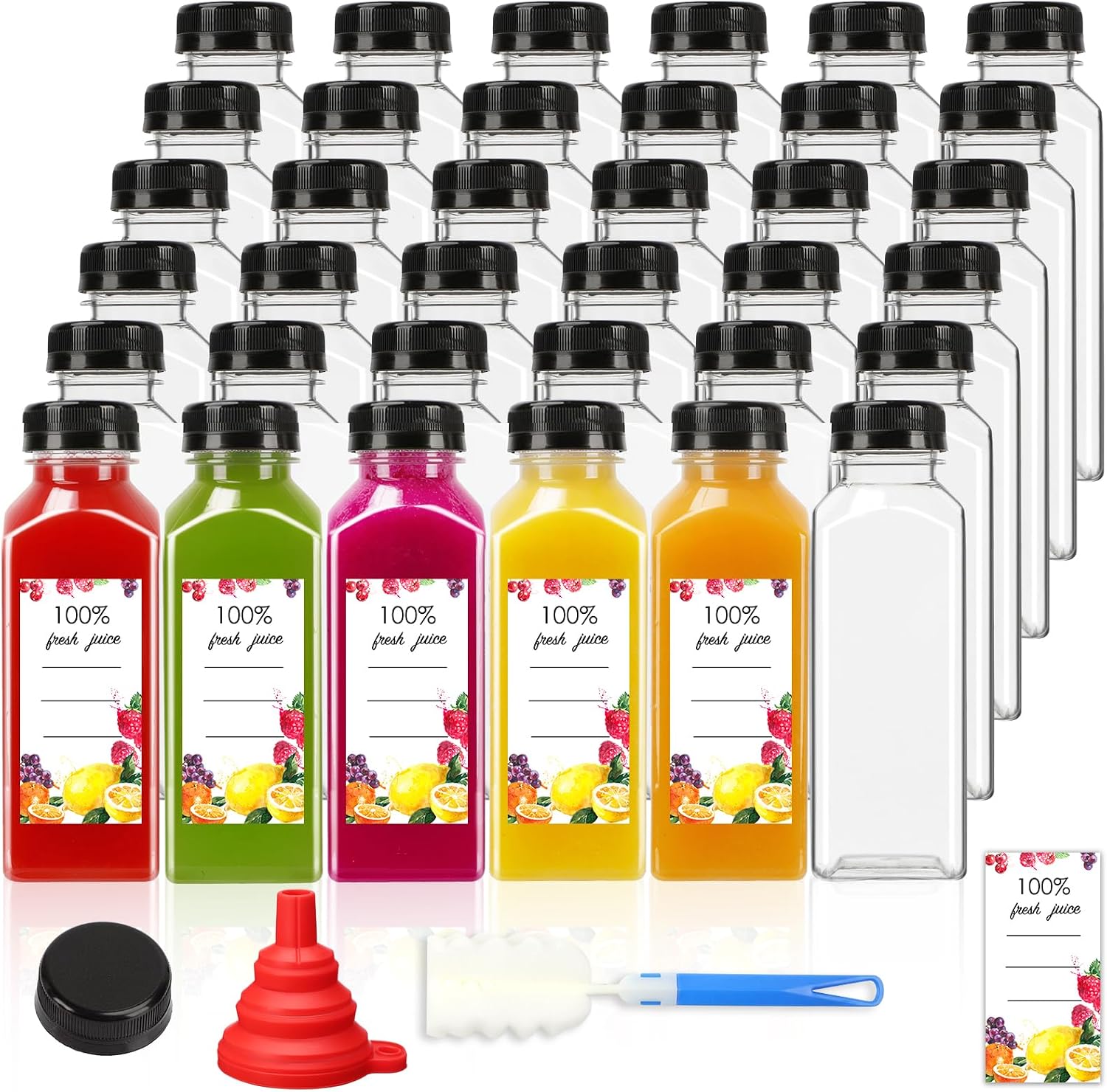 Moretoes 40pcs 12oz Plastic Juice Bottles with Caps, Bulk Clear Beverage Containers for Juicing Drinking Milkshake Tea and Other Beverages
