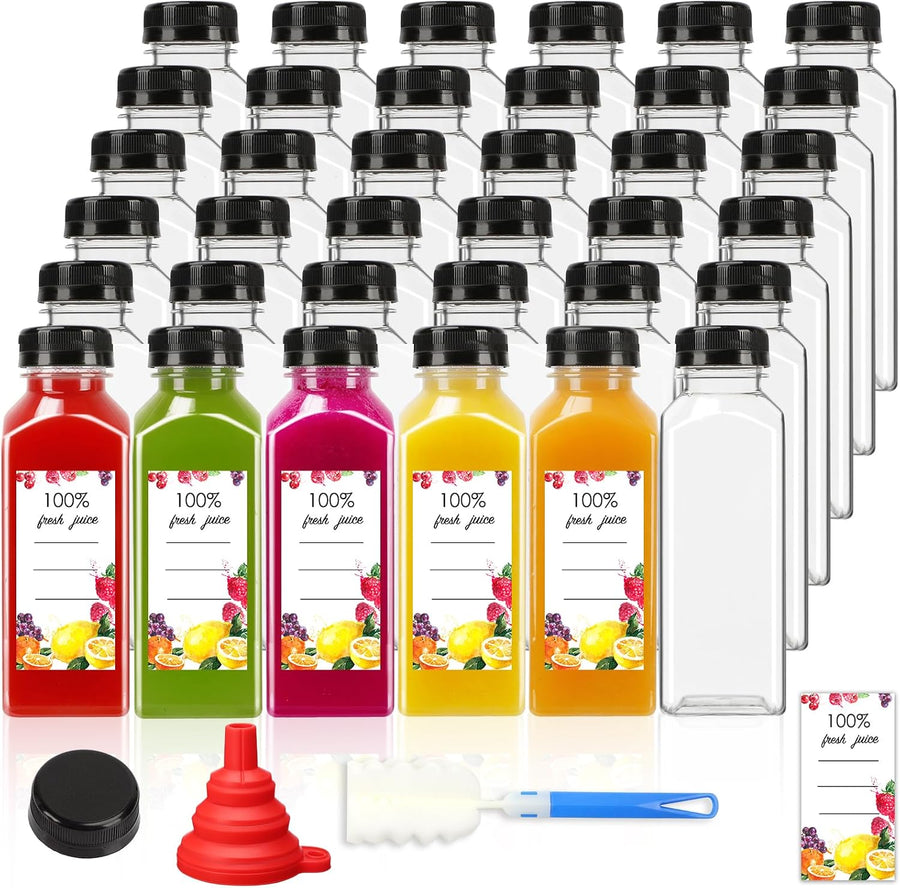 40pcs 12oz Plastic Juice Bottles with Caps, Bulk Clear Beverage Containers for Juicing Drinking Milkshake Tea and Other Beverages