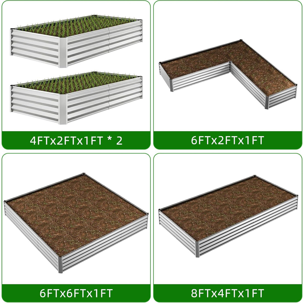 4x2x1ft(2 Pack) Galvanized Raised Garden Beds, Thickened Metal Planter Box for Outdoor Vegetables & Flowers, 48" L x 24" W x 12" H