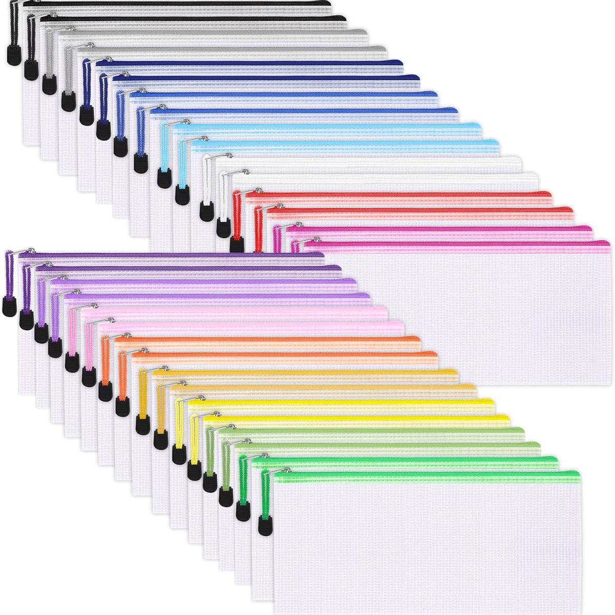 72pcs Pencil Pouches, Small Mesh Zipper Pouch, 16 Colors, 9.5x4.5 Inches for Bills, Cash, Cosmetics, Travel Storage, School and Office Supplies Organization