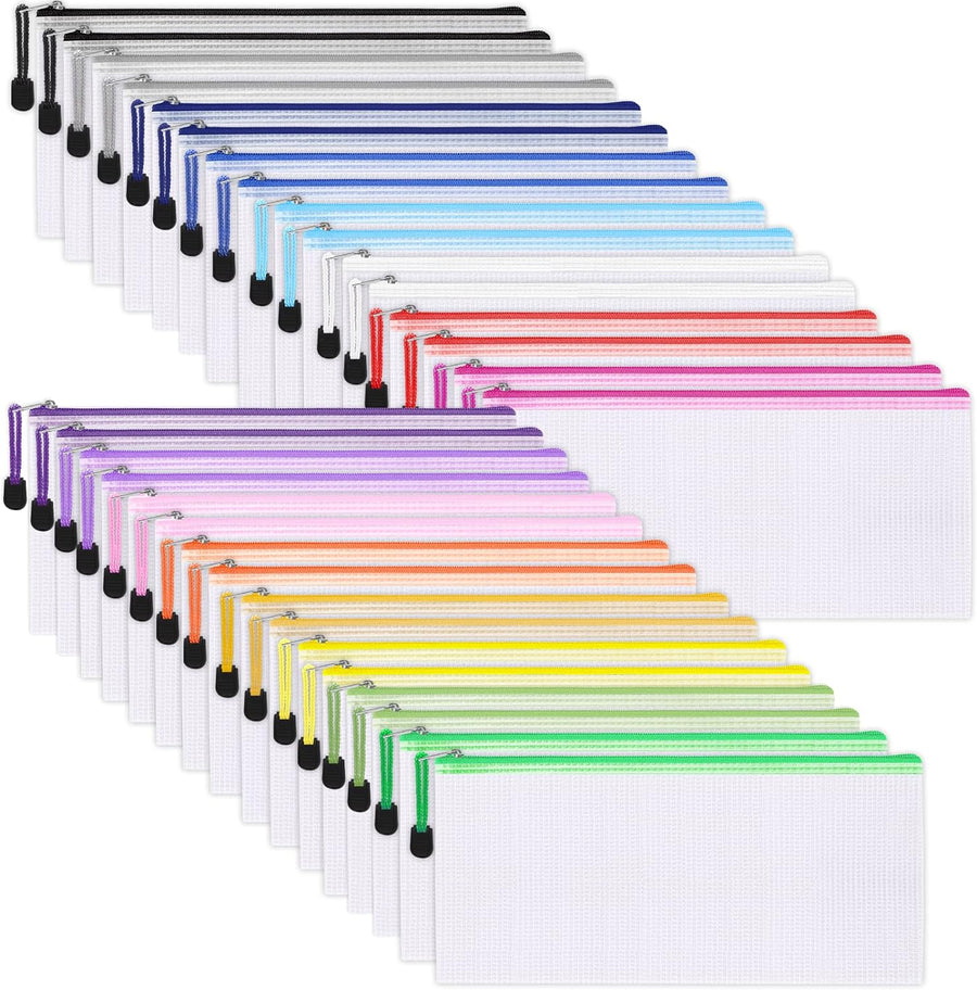 72pcs Pencil Pouches, Small Mesh Zipper Pouch, 16 Colors, 9.5x4.5 Inches for Bills, Cash, Cosmetics, Travel Storage, School and Office Supplies Organization